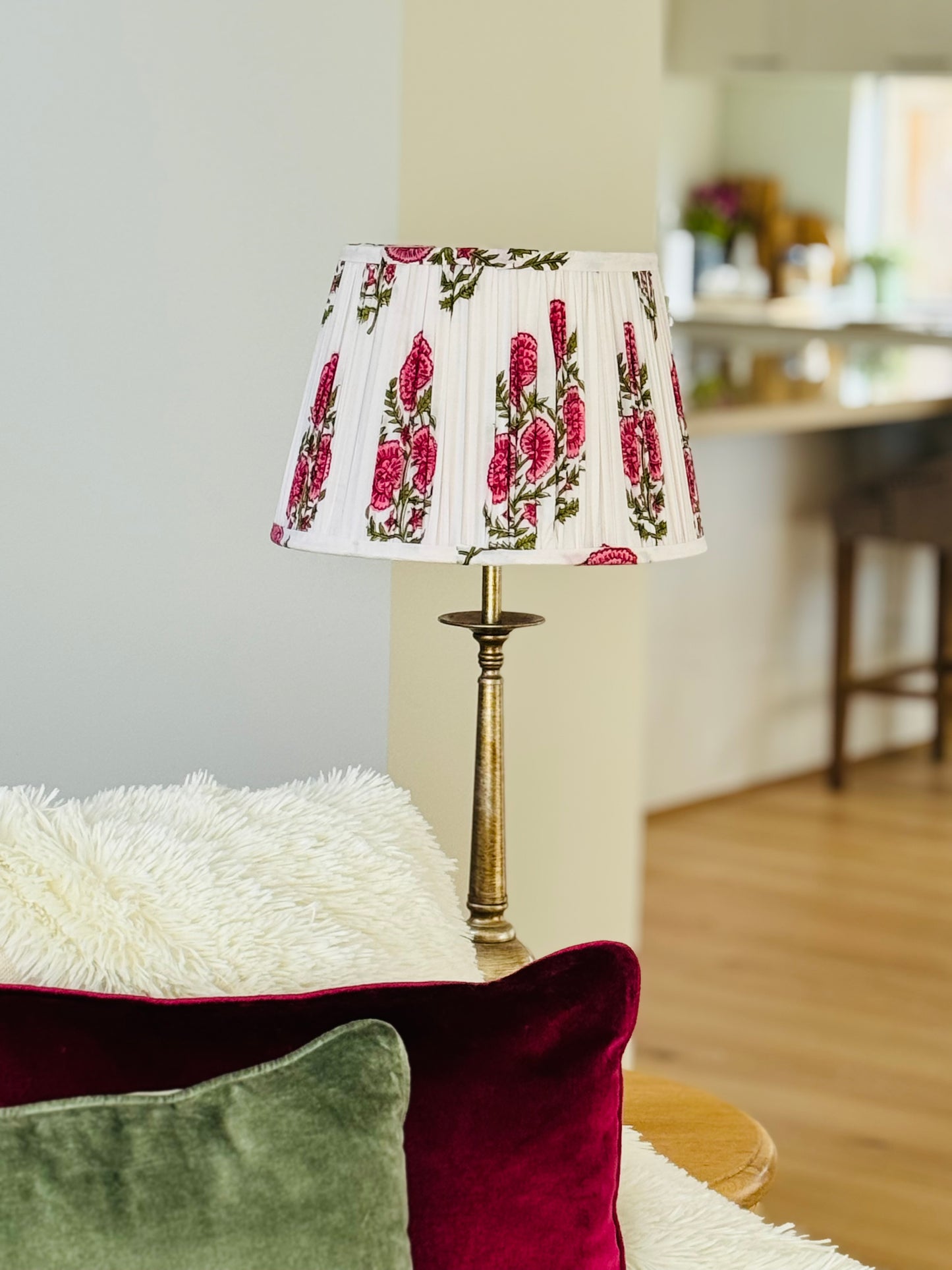 Pink Carnation~Handmade Block Printed Cotton Lampshade