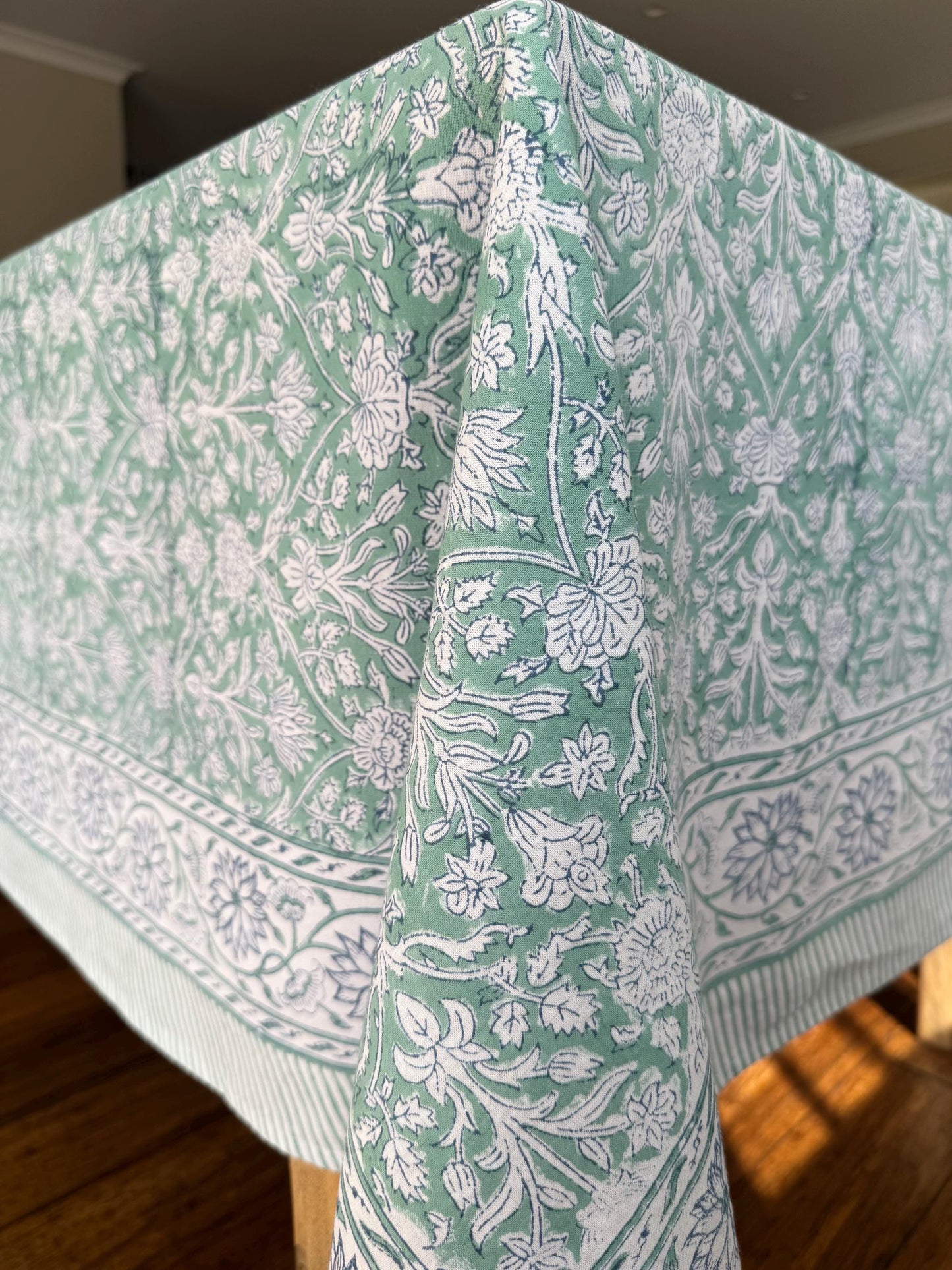 Mint Soirée- Hand Block-Printed Tablecloth