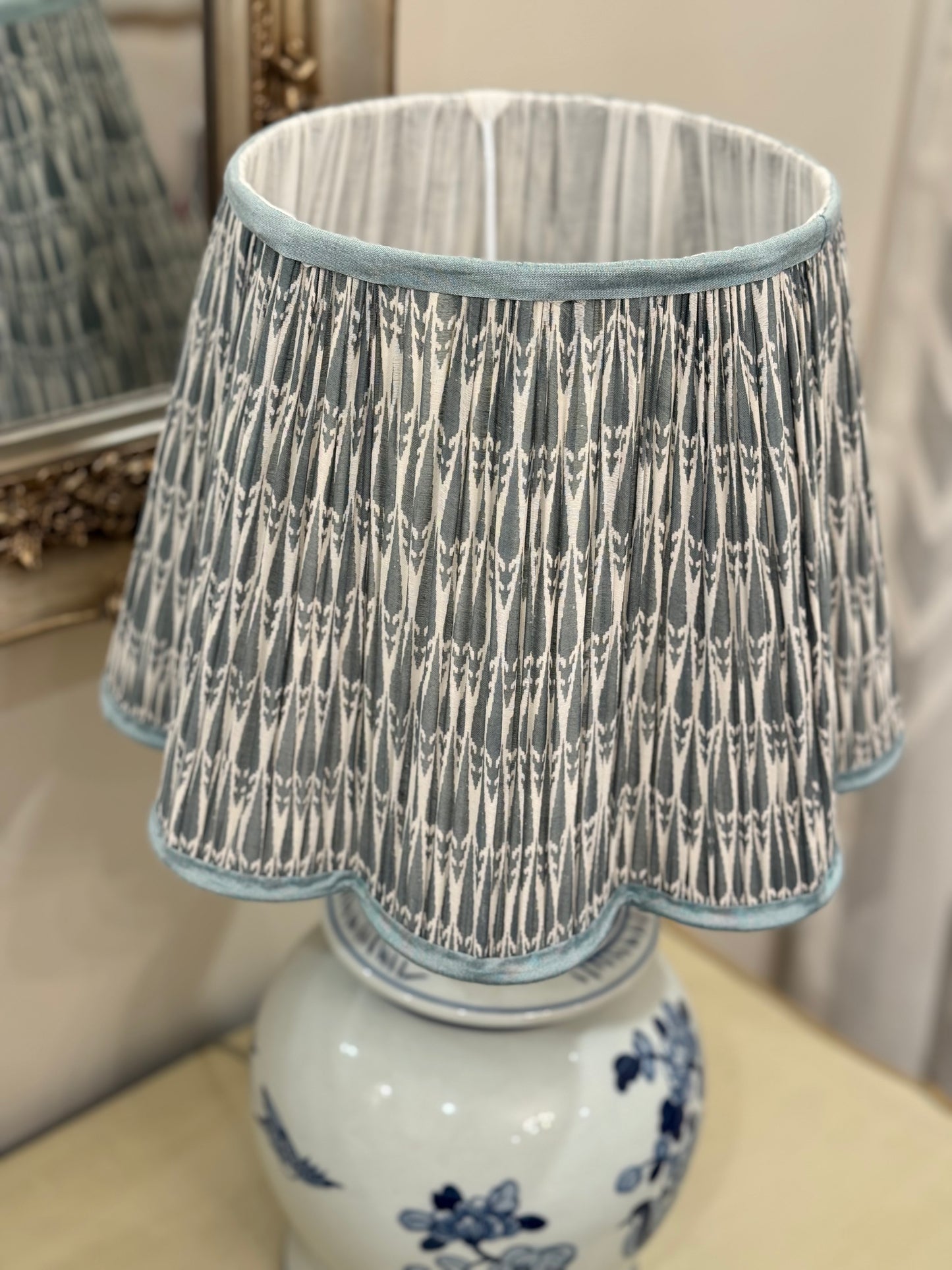 Sea Mist~Handmade Block Printed Cotton Lampshade | Vintage Flair Australia