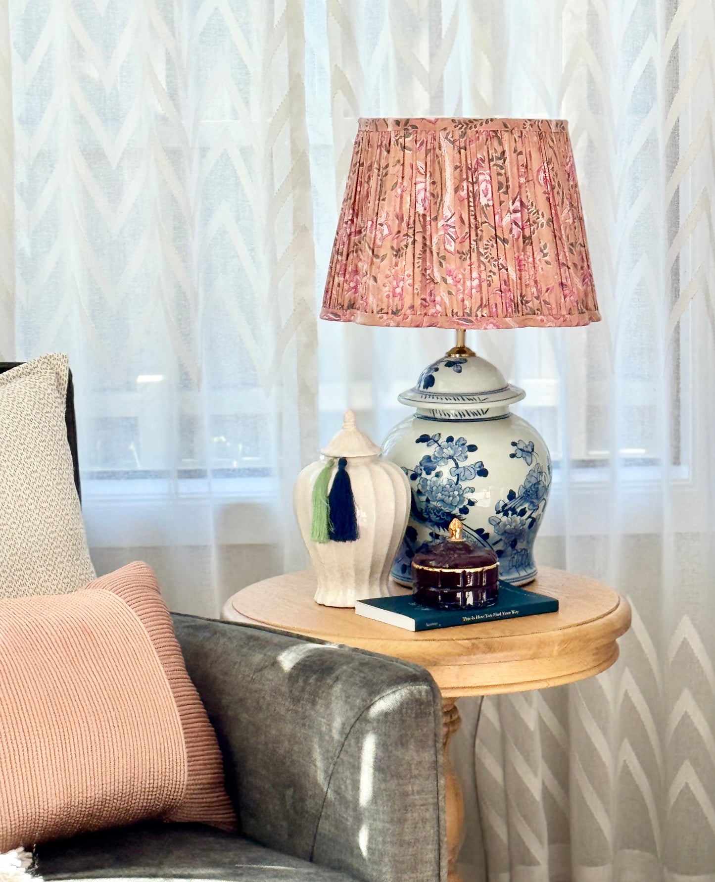 Dusty Bloom~Handmade Block Printed Cotton Lampshade | Vintage Flair Australia