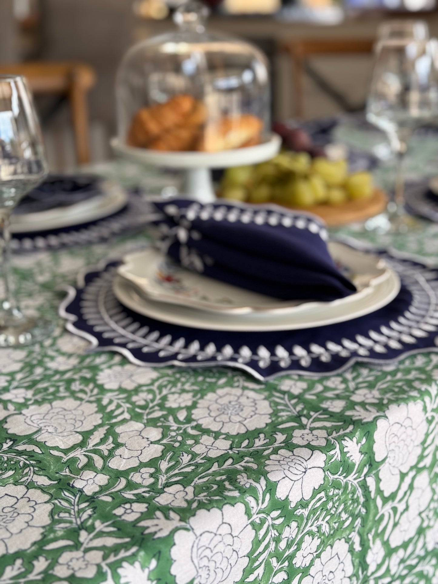 Fernleigh- Hand Block-Printed Tablecloth