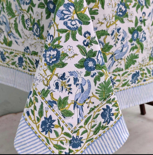 Bluebell Garden – Hand Block-Printed Tablecloth