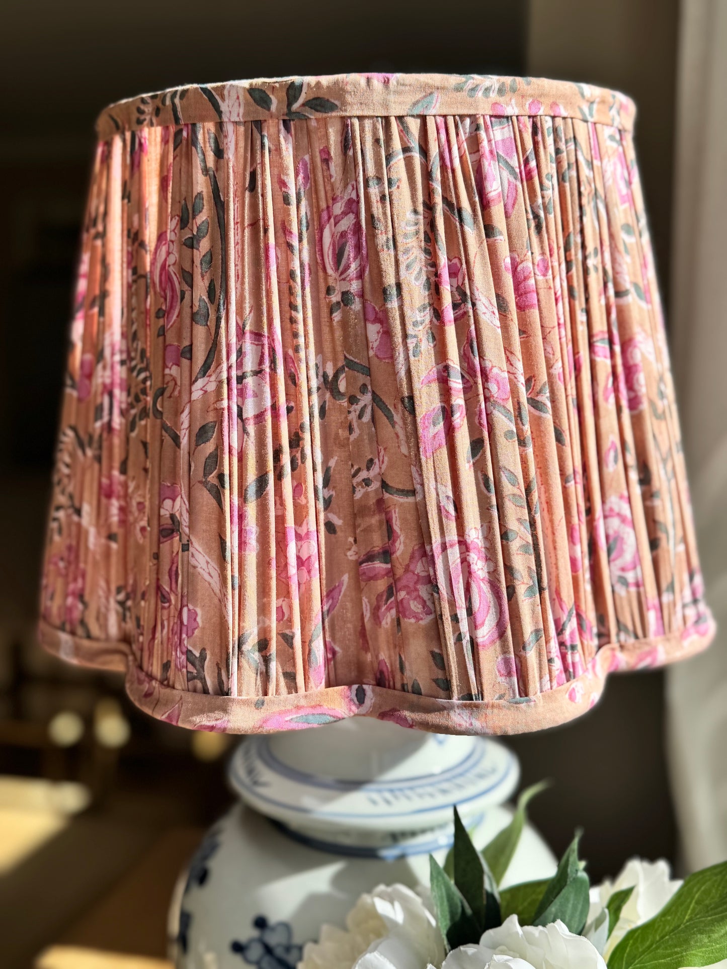 Dusty Bloom~Handmade Block Printed Cotton Lampshade | Vintage Flair Australia