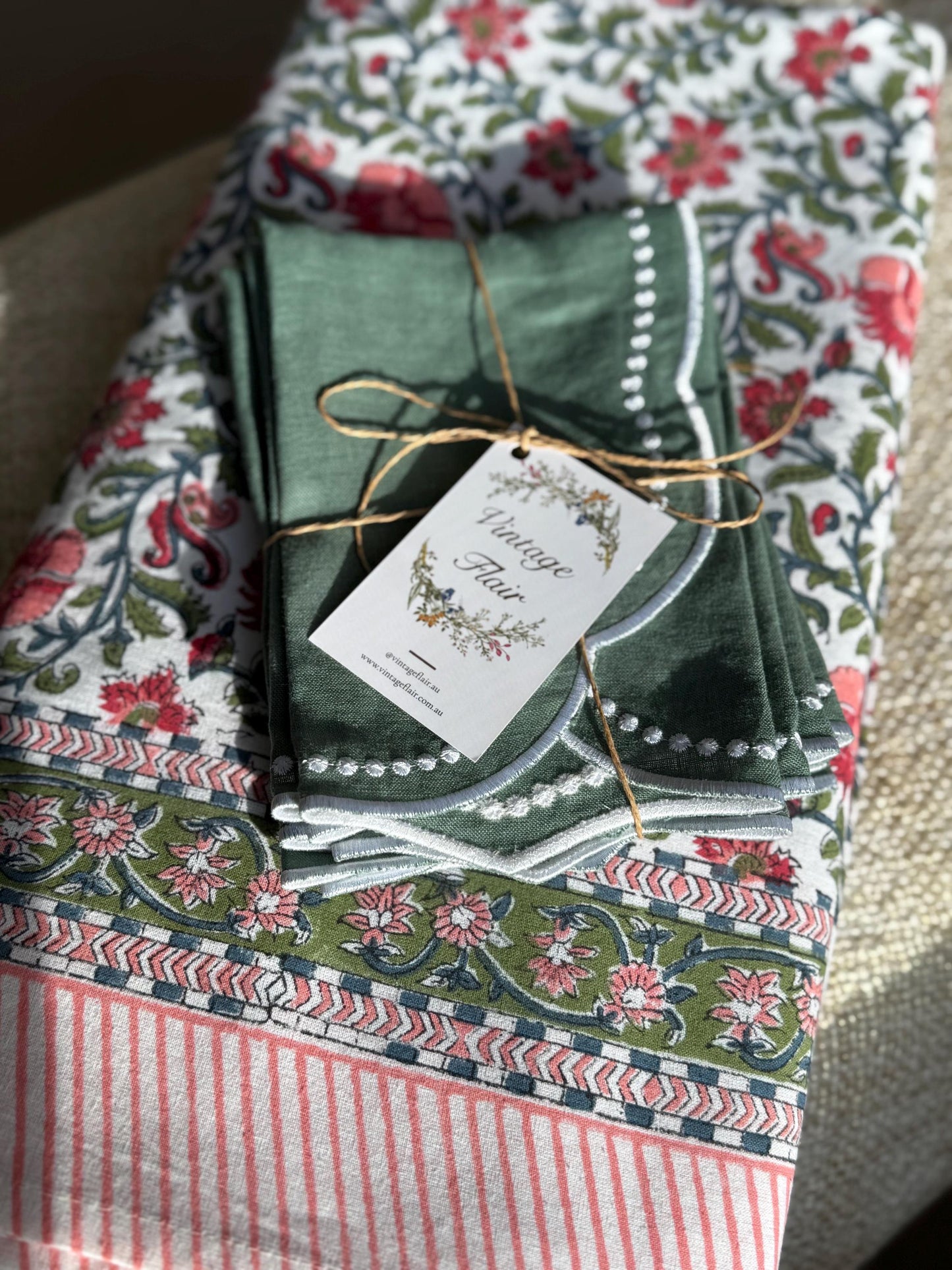 Rosewood Lane- Hand Block-Printed Tablecloth
