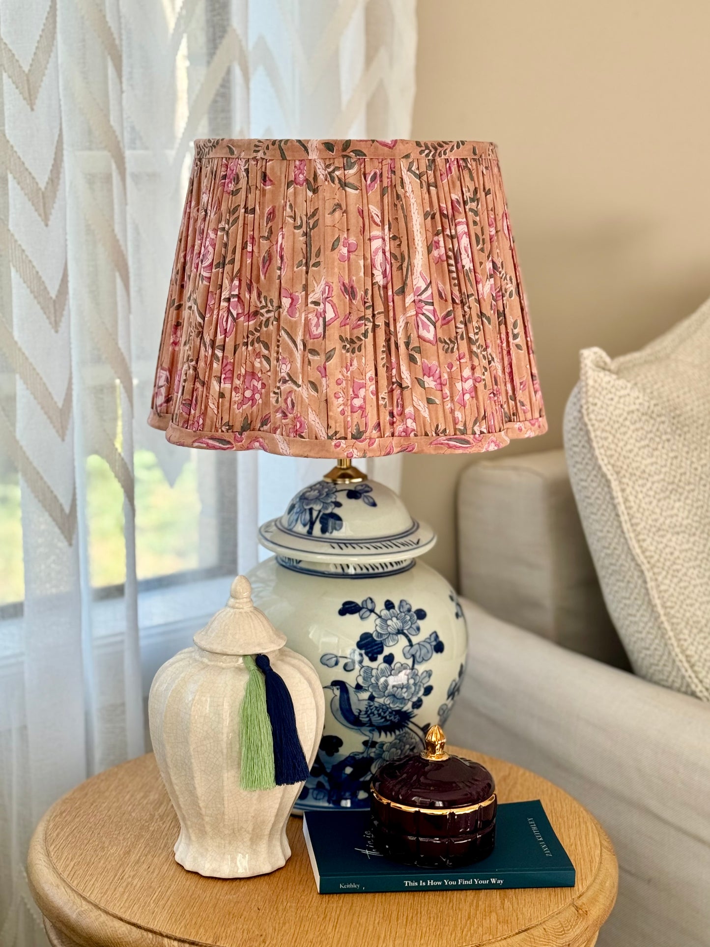 Dusty Bloom~Handmade Block Printed Cotton Lampshade | Vintage Flair Australia