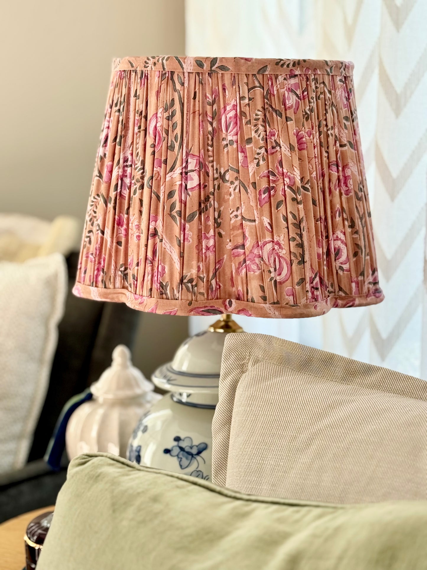 Dusty Bloom~Handmade Block Printed Cotton Lampshade | Vintage Flair Australia