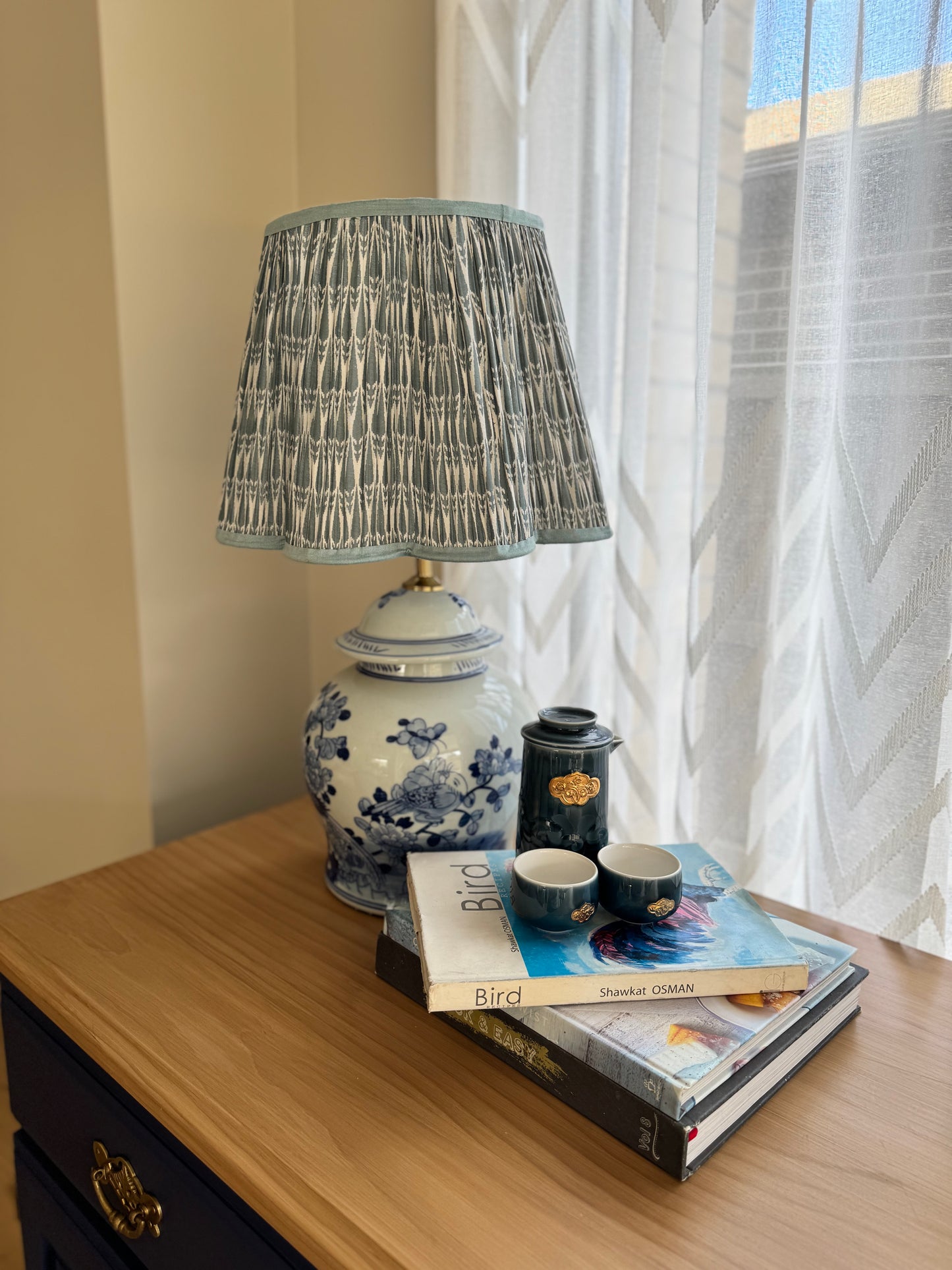 Sea Mist~Handmade Block Printed Cotton Lampshade | Vintage Flair Australia