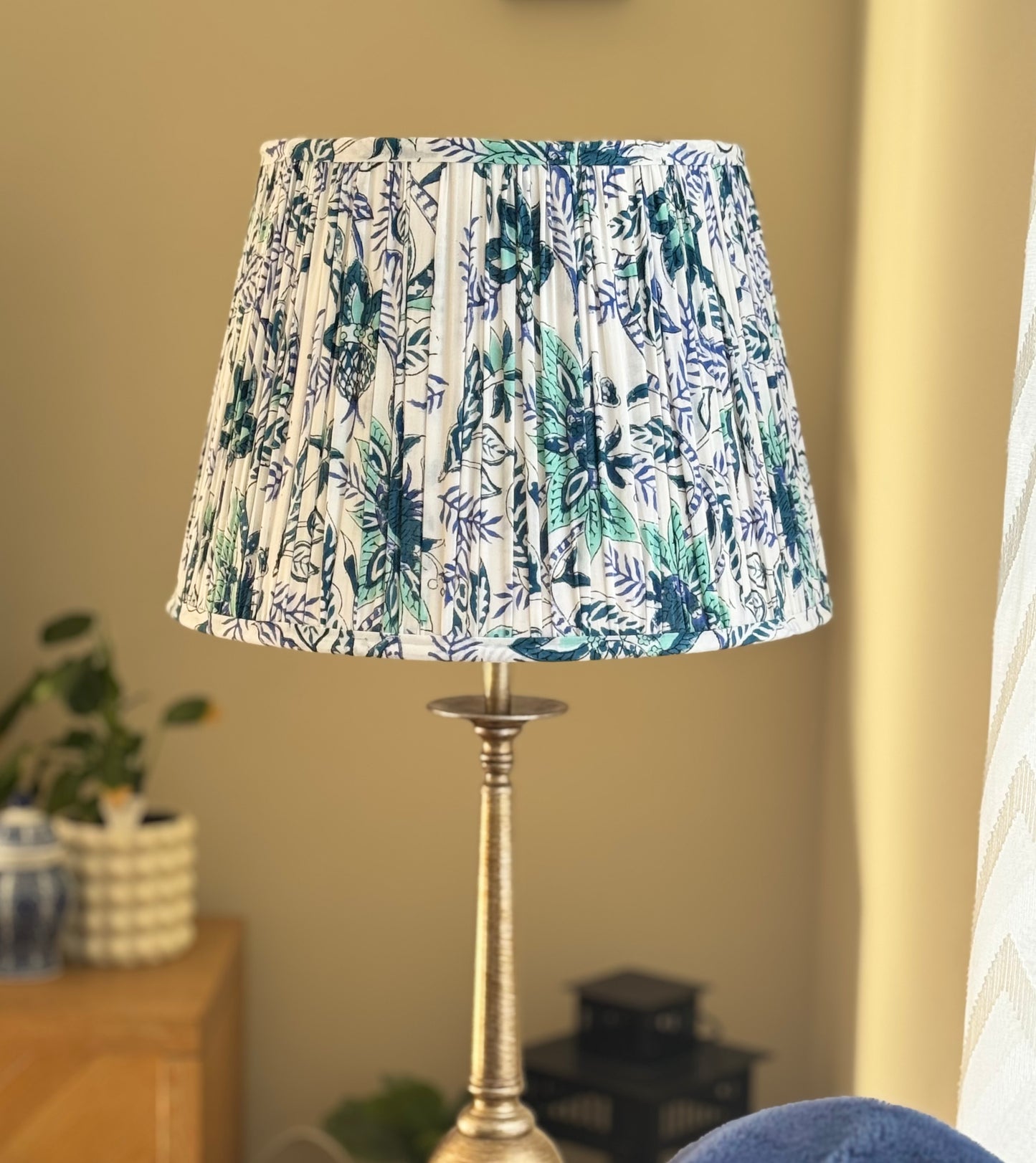 Ocean Fern ~Handmade Block Printed Cotton Lampshade | Vintage Flair