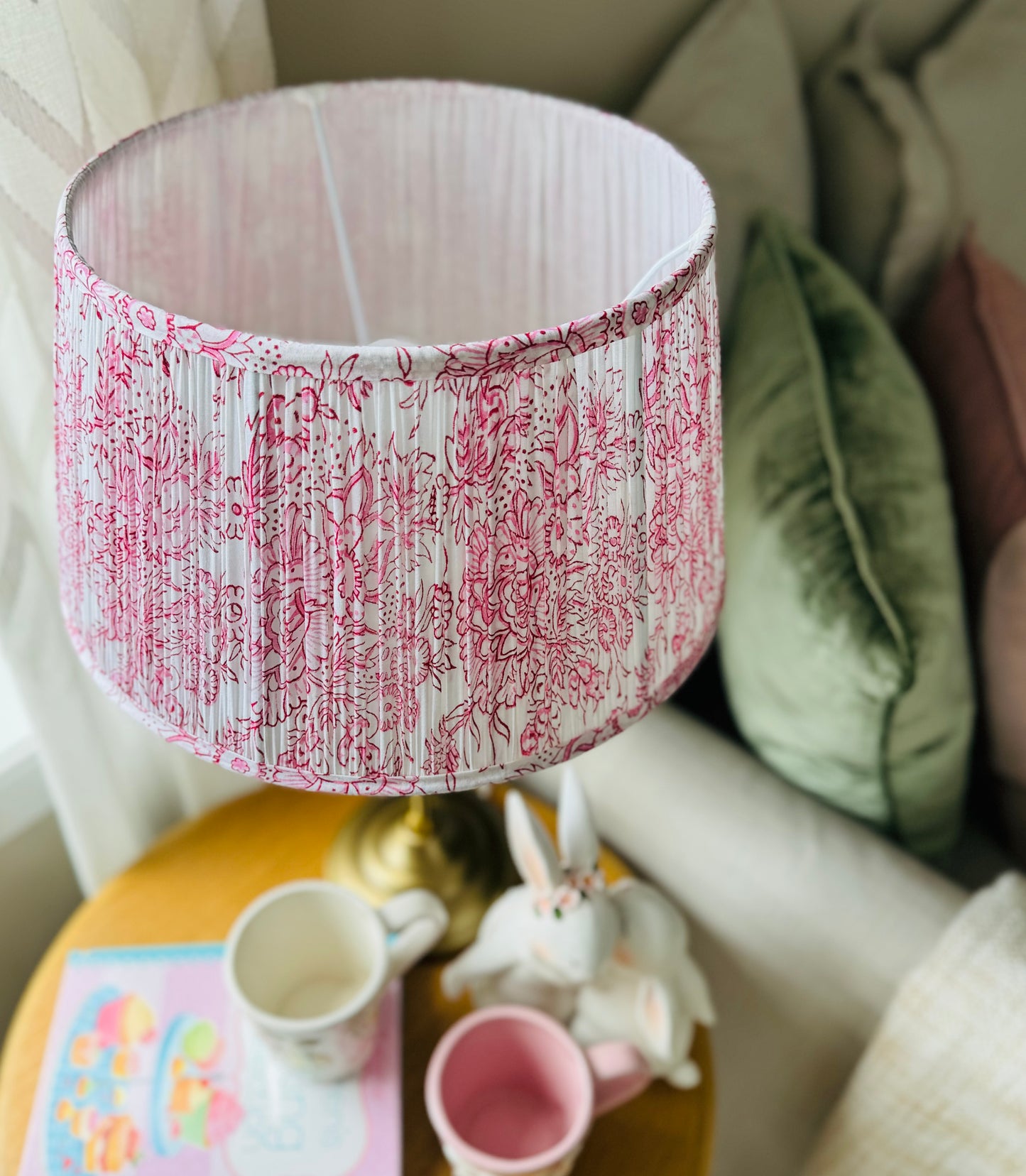 Blush Meadow~ Handmade Block Printed Cotton Lampshade | Vintage Flair Australia
