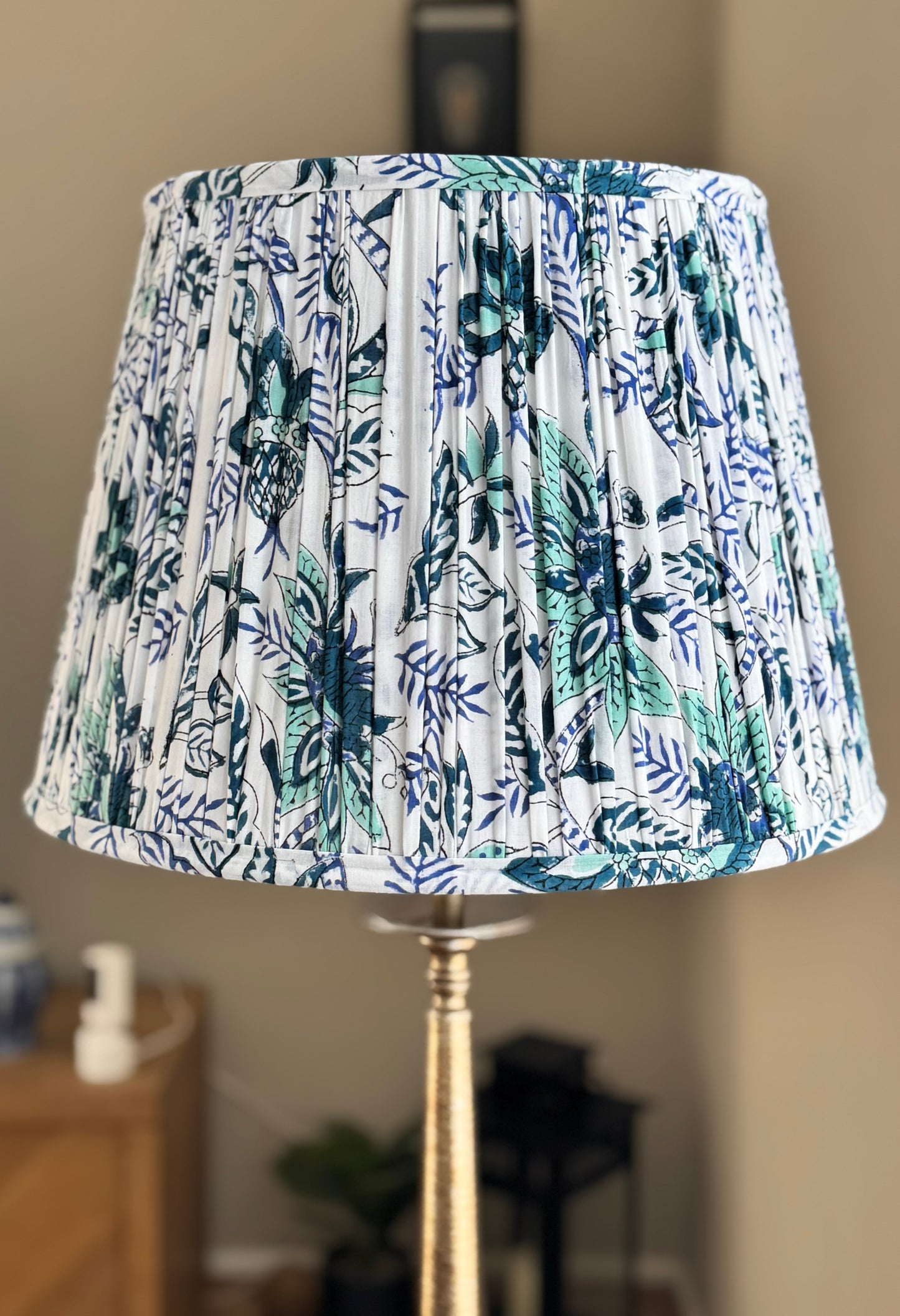 Ocean Fern ~Handmade Block Printed Cotton Lampshade | Vintage Flair