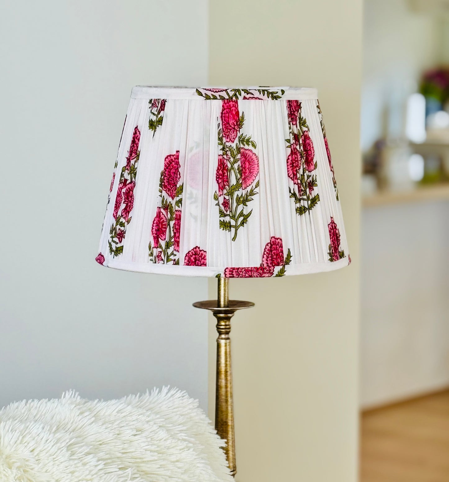 Pink Carnation~Handmade Block Printed Cotton Lampshade