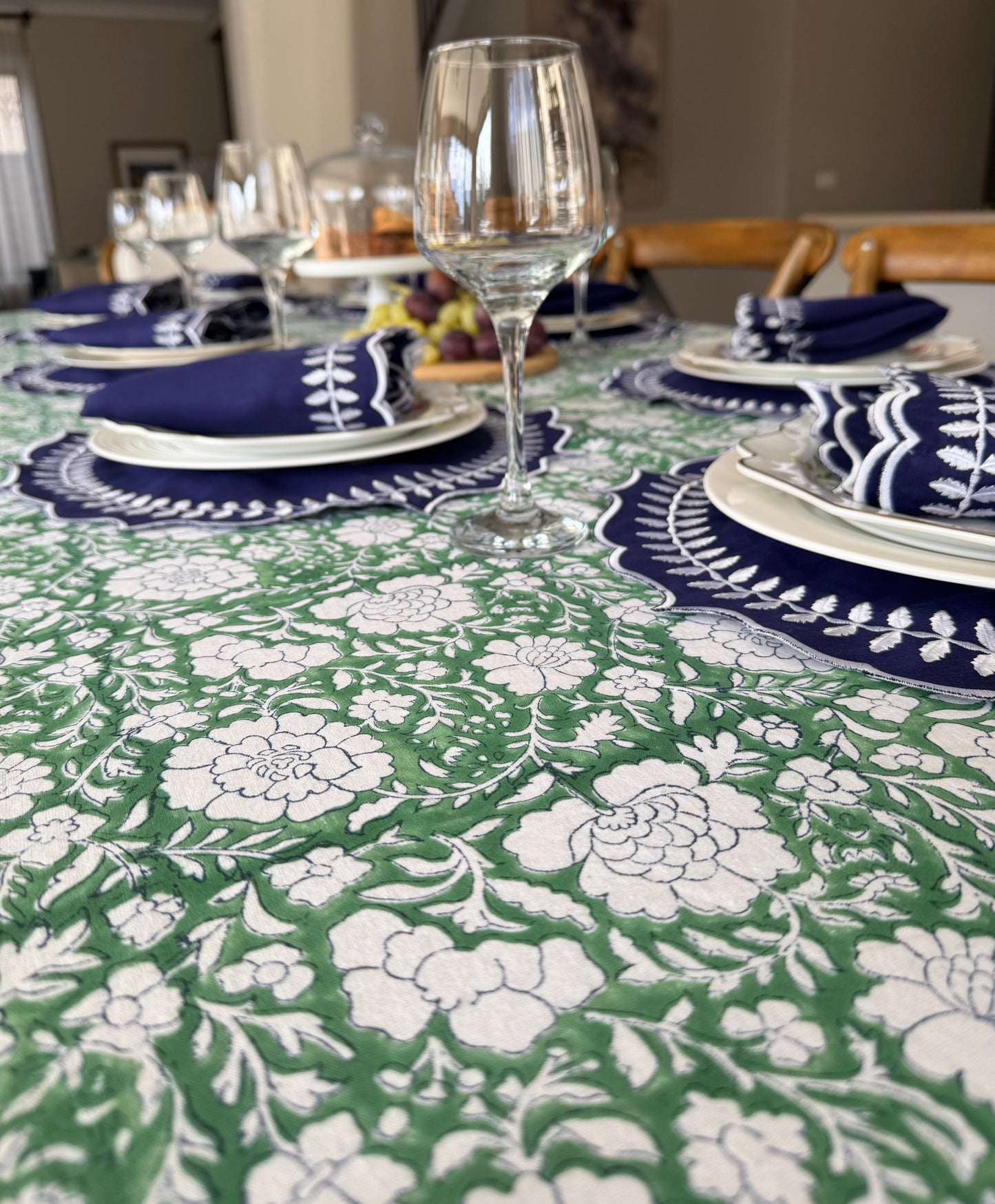 Fernleigh- Hand Block-Printed Tablecloth