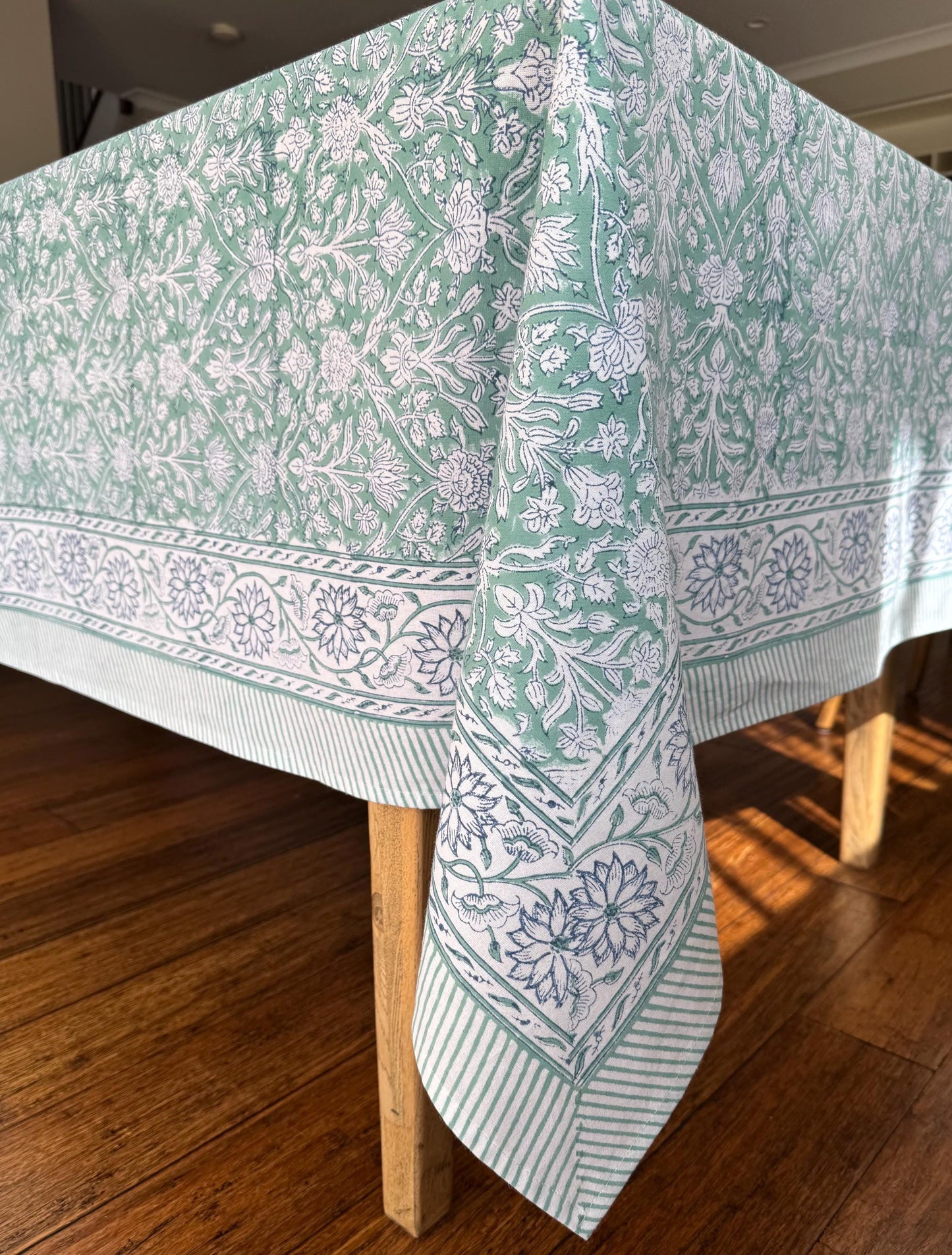 Mint Soirée- Hand Block-Printed Tablecloth