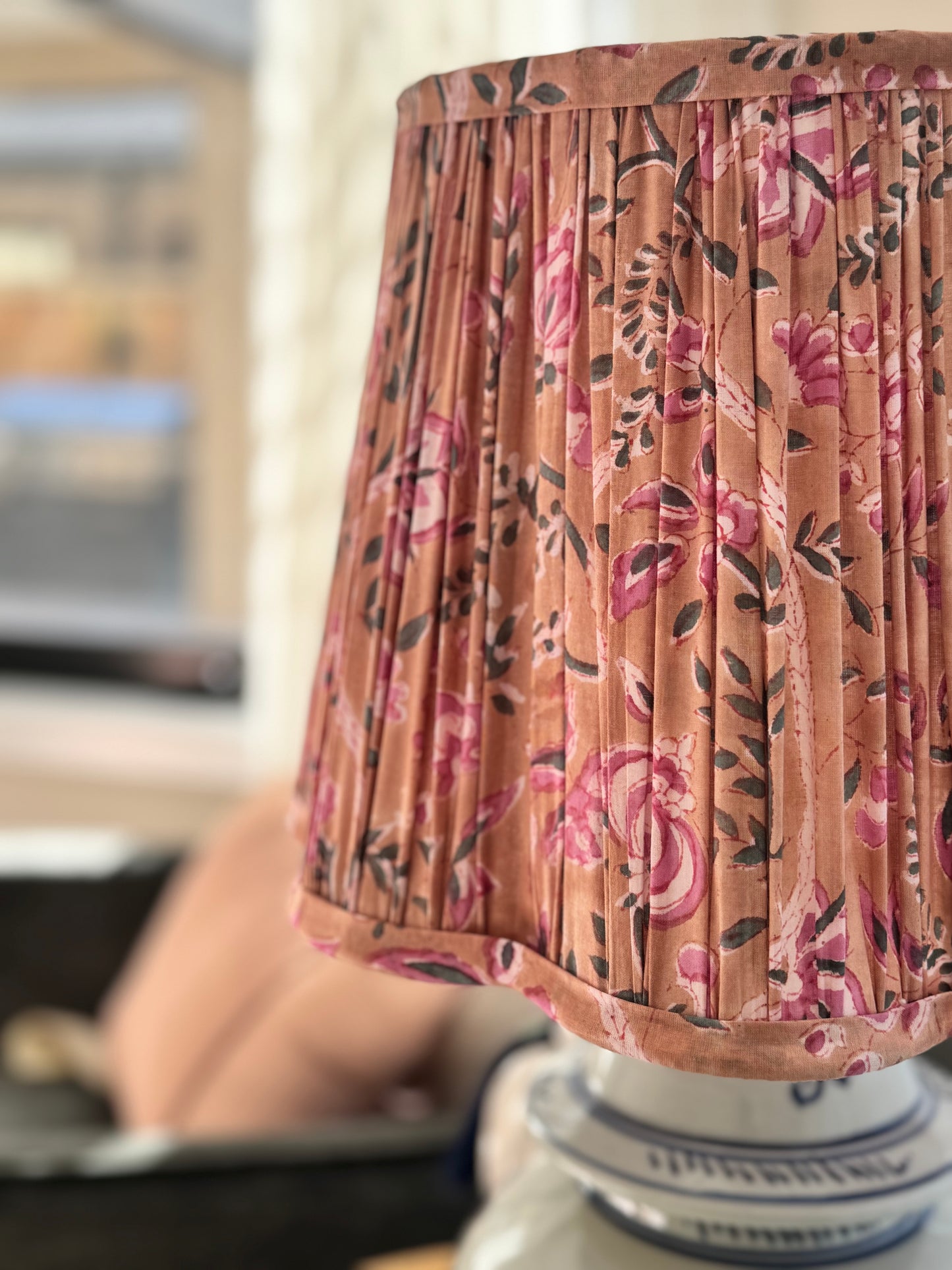 Dusty Bloom~Handmade Block Printed Cotton Lampshade | Vintage Flair Australia