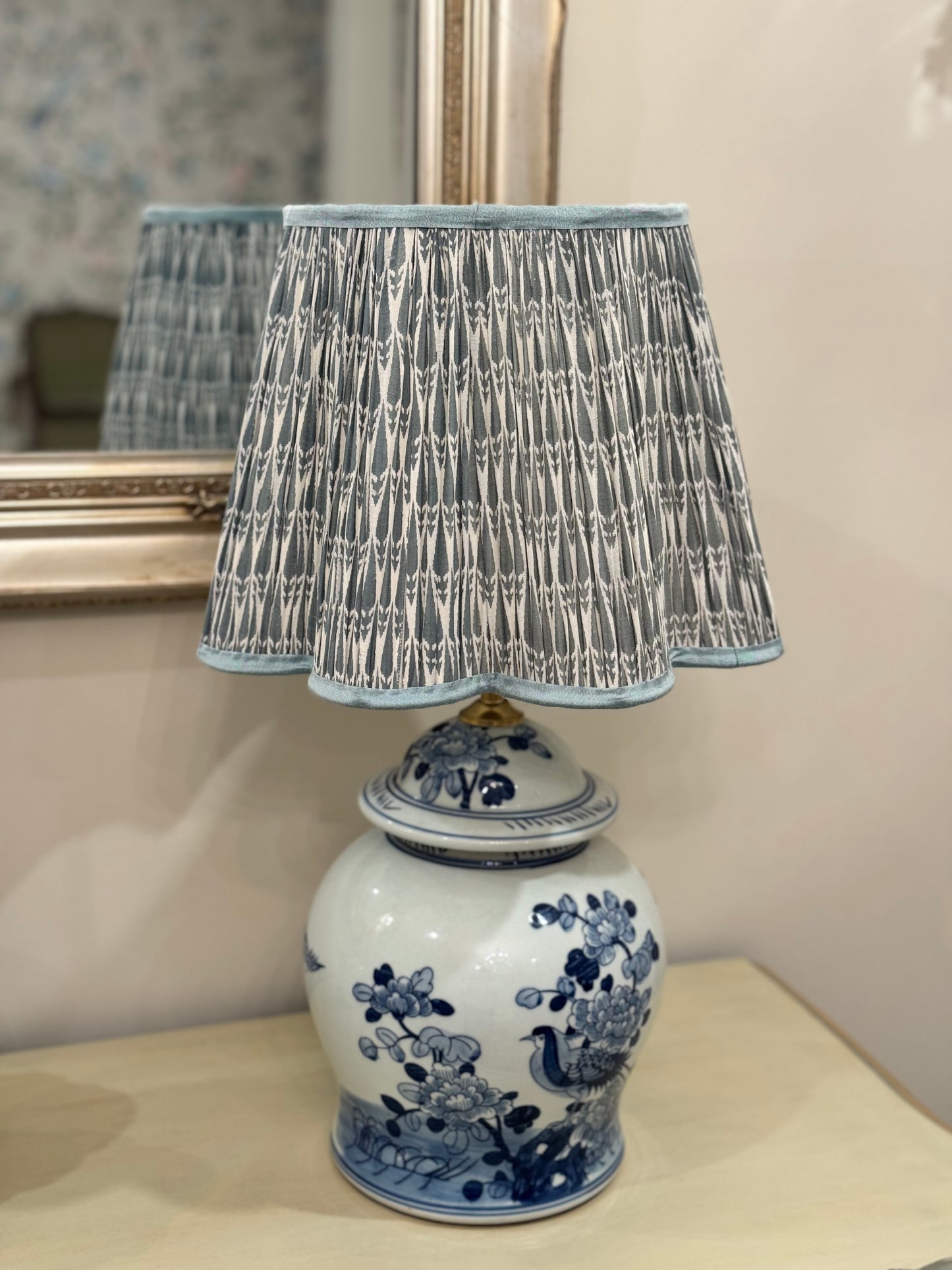 Sea Mist~Handmade Block Printed Cotton Lampshade | Vintage Flair Australia