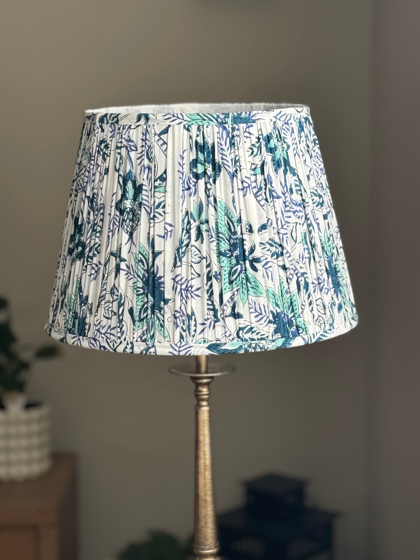 Ocean Fern ~Handmade Block Printed Cotton Lampshade | Vintage Flair