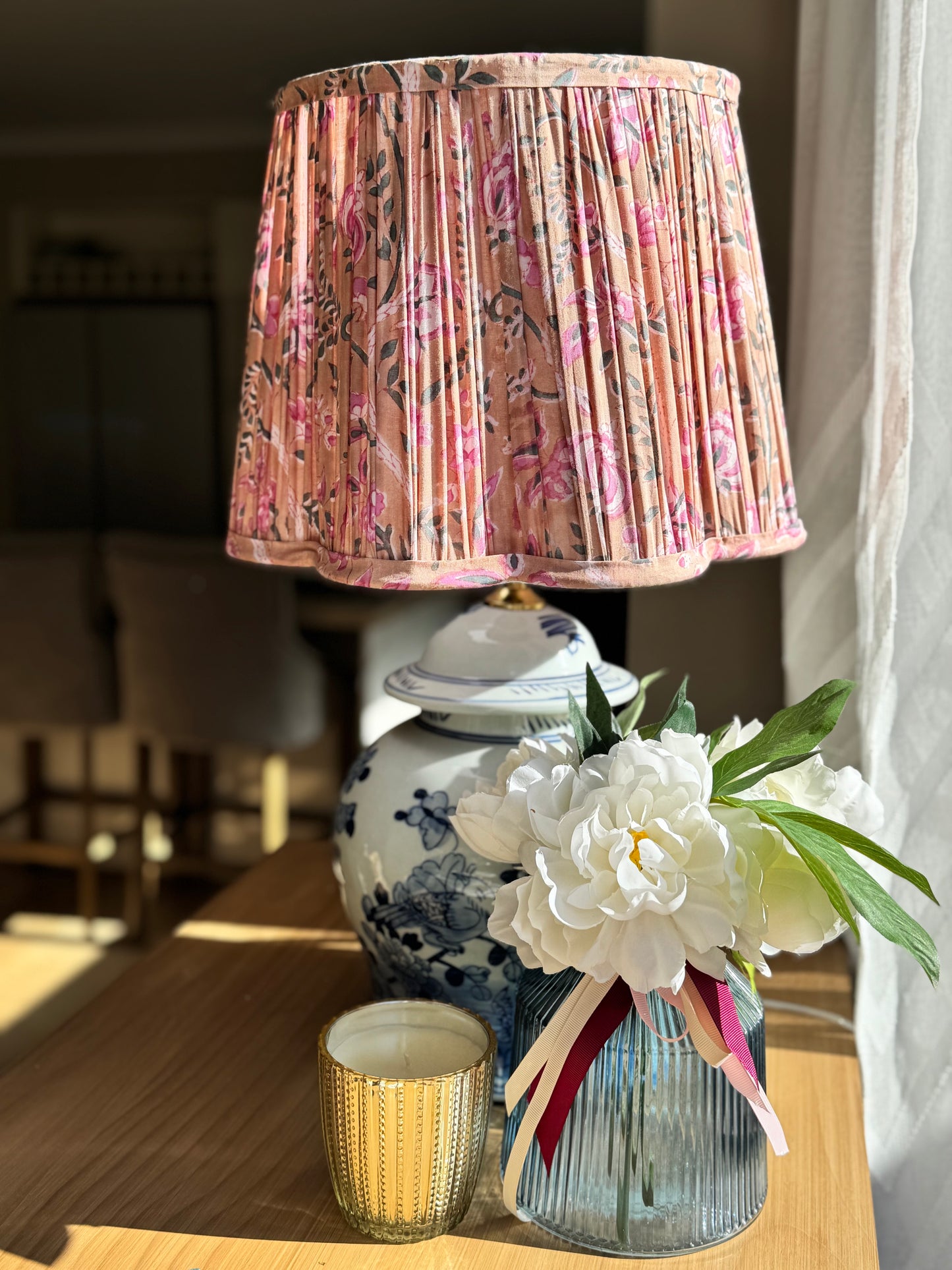 Dusty Bloom~Handmade Block Printed Cotton Lampshade | Vintage Flair Australia