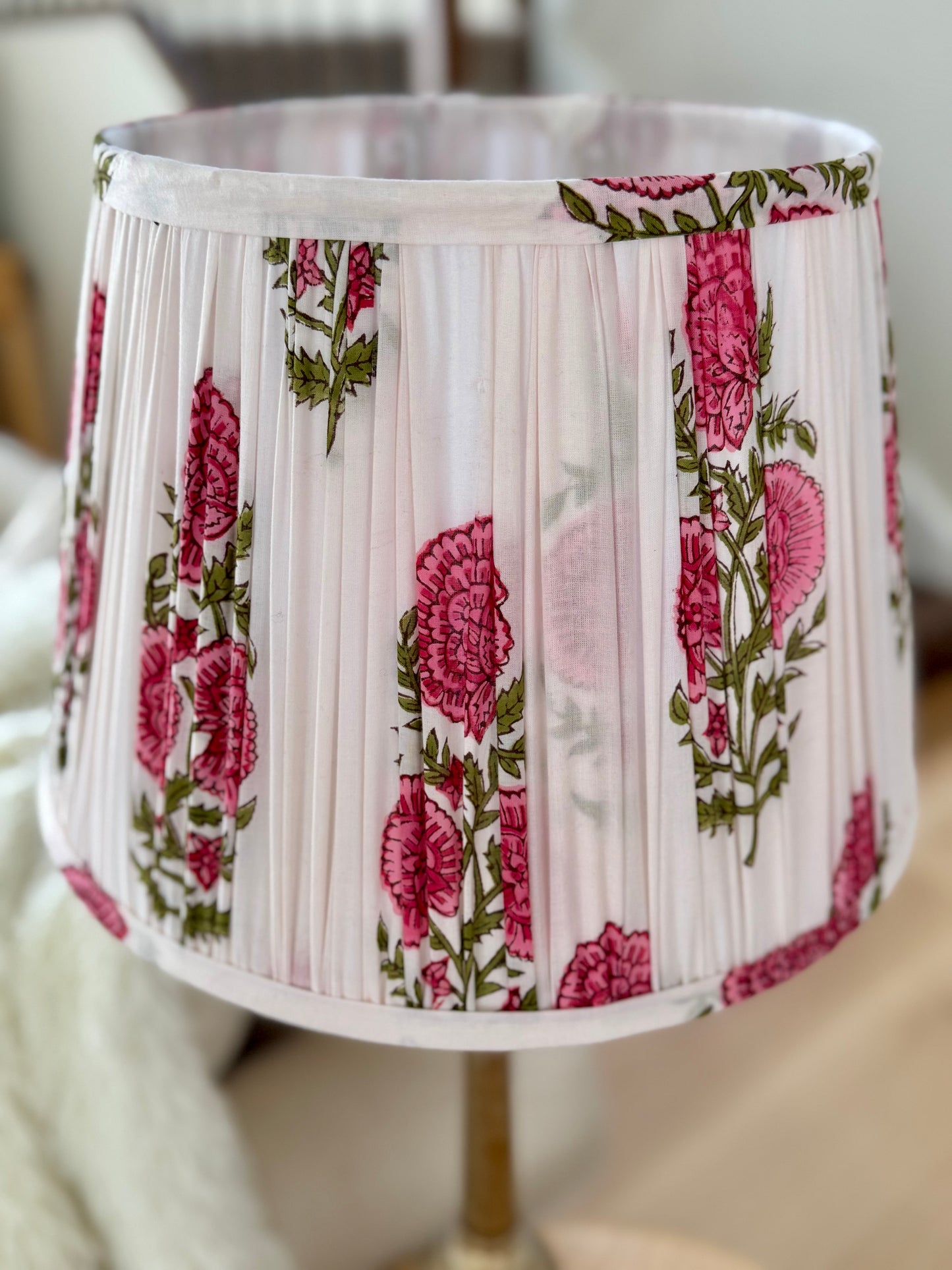 Pink Carnation~Handmade Block Printed Cotton Lampshade