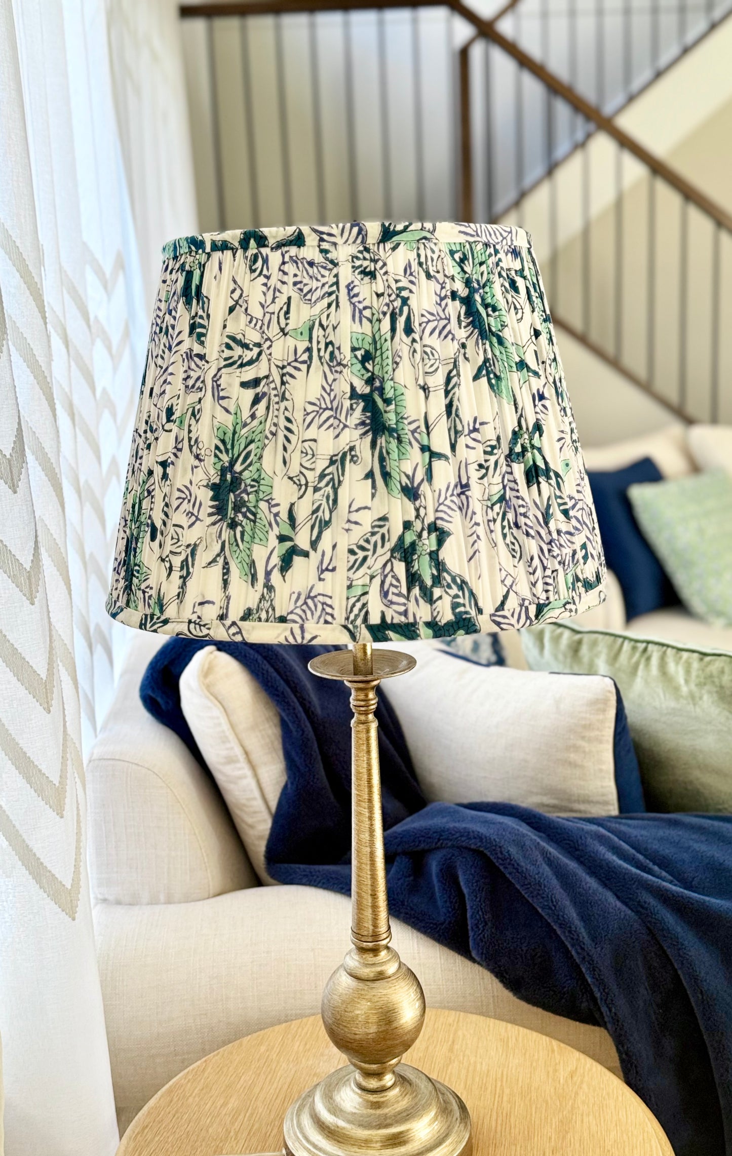 Ocean Fern ~Handmade Block Printed Cotton Lampshade | Vintage Flair