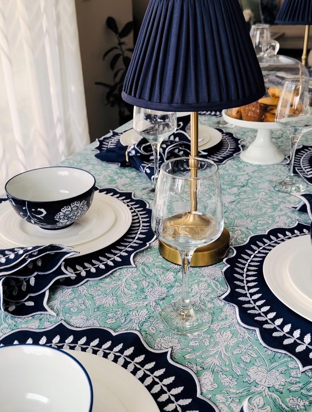 Mint Soirée- Hand Block-Printed Tablecloth
