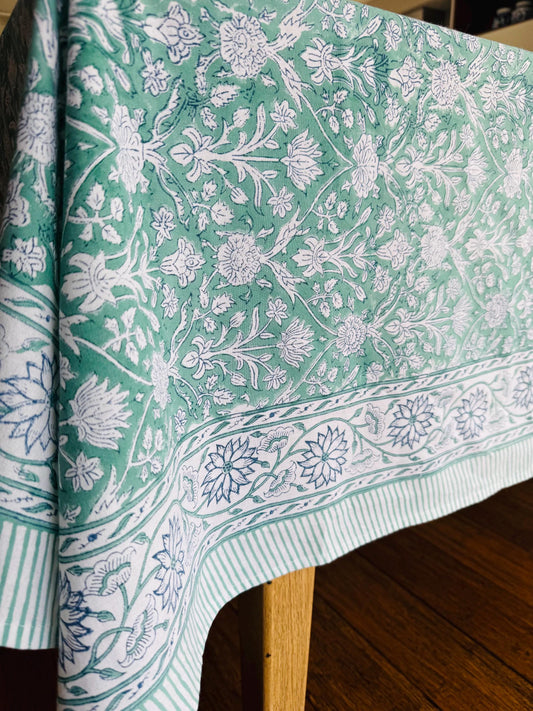 Mint Soirée- Hand Block-Printed Tablecloth
