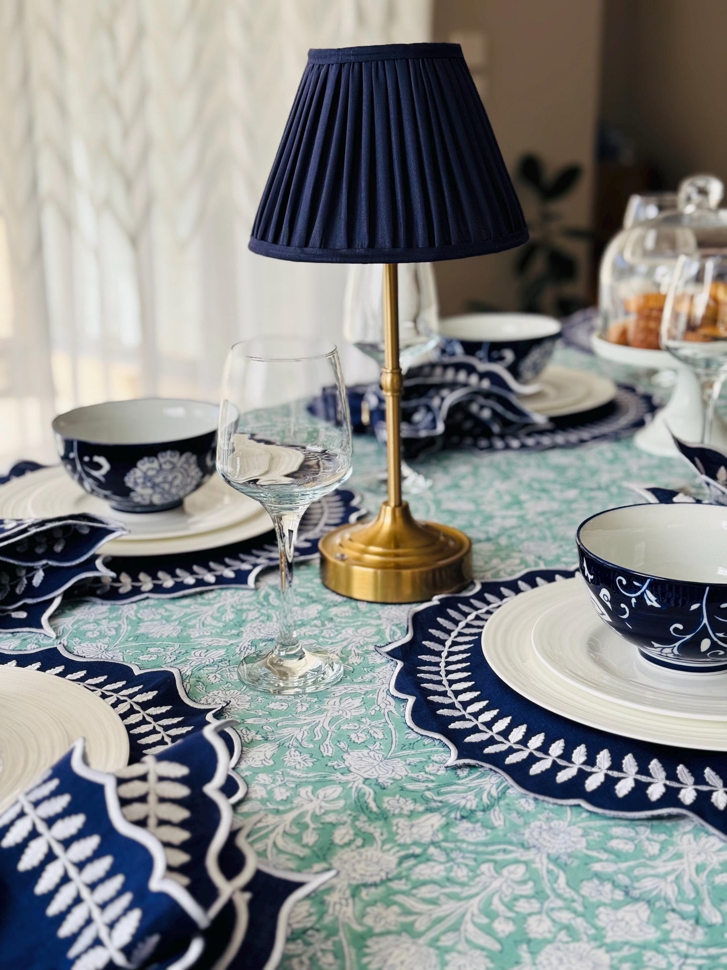 Mint Soirée- Hand Block-Printed Tablecloth