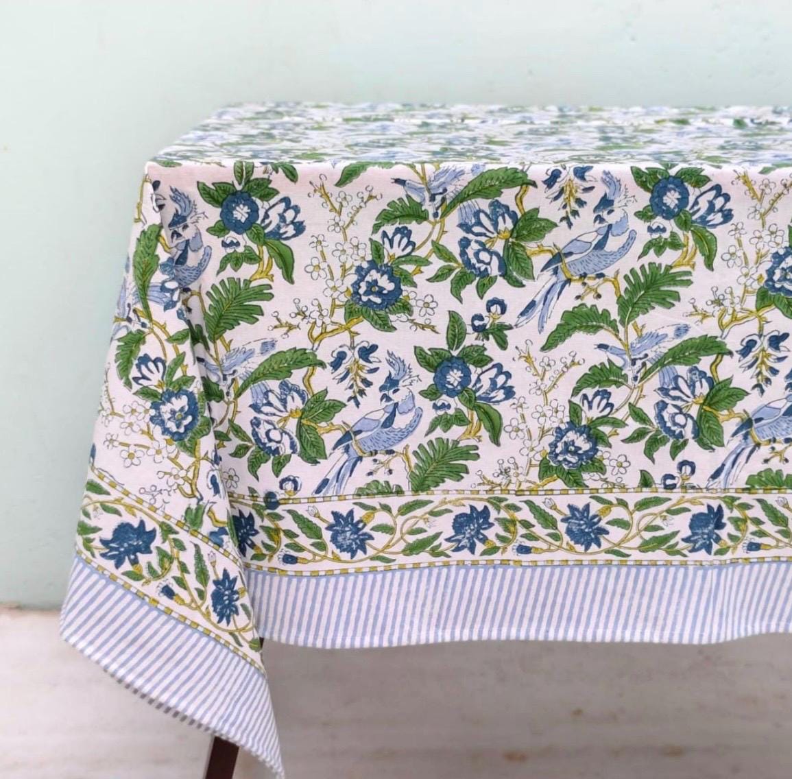 Bluebell Garden – Hand Block-Printed Tablecloth